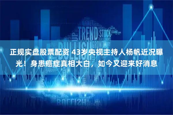 正规实盘股票配资 43岁央视主持人杨帆近况曝光！身患癌症真相大白，如今又迎来好消息